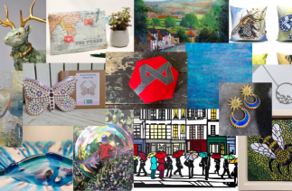 montage of work from the Banks Mill Makers Facebook Group including jewellery, art, ceramics, glass and upcyling