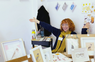 Charlie Collins in her studio at Banks Mill