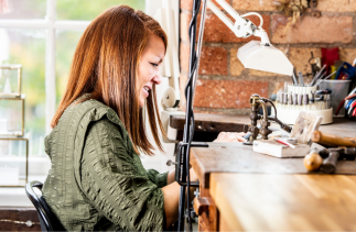 Kate Dawson in her jewellery studio