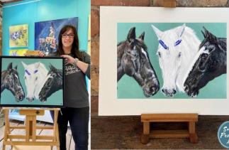 Picture of Sarah Perkins commission of three horses to celebrate the Horse Trust Anniversary