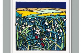 papercut artwork using fabrics for the colours -showing a field of wildflowers