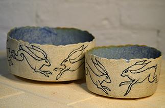 Diana Parker Ceramics hare bowls beige grey